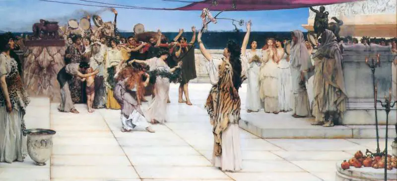 Alma-Tadema — Felajánlás Bacchusnak festményreprodukció