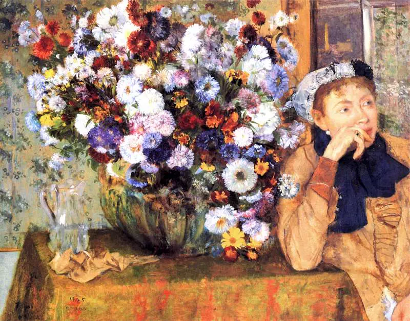 Edgar Degas — Nő virágváza mellett festményreprodukció